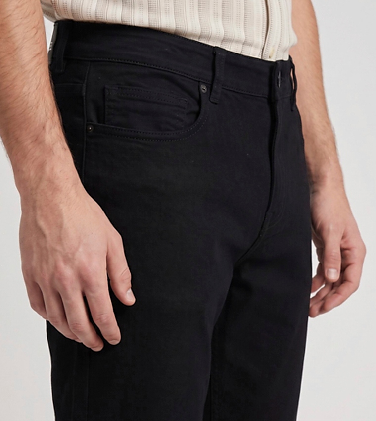 Solid Straight Fit Jeans with Button Closure