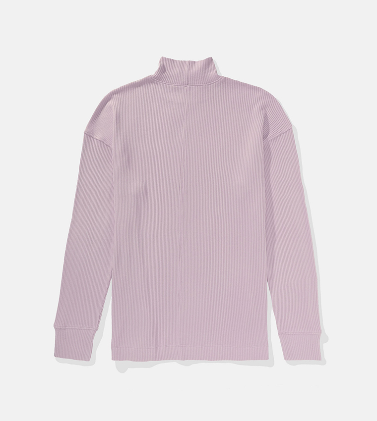 Ribbed High Neck Long Sleeves Tunic