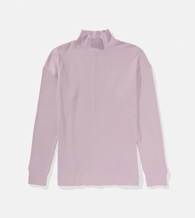 Ribbed High Neck Long Sleeves Tunic