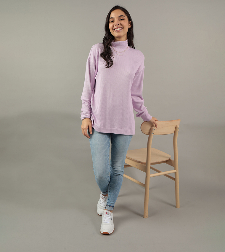 Ribbed High Neck Long Sleeves Tunic