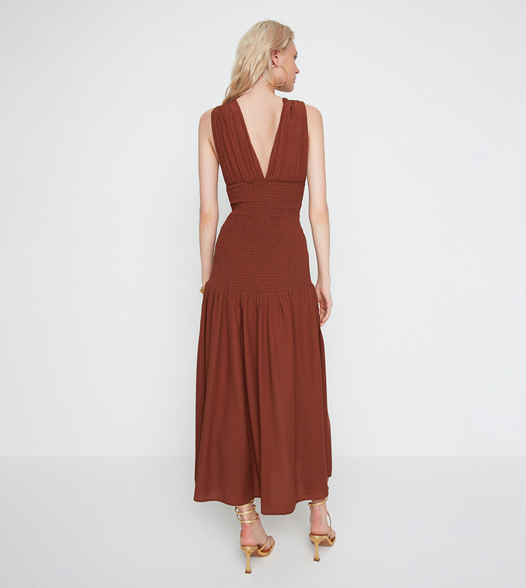 Solid A Line Slit Midi Dress