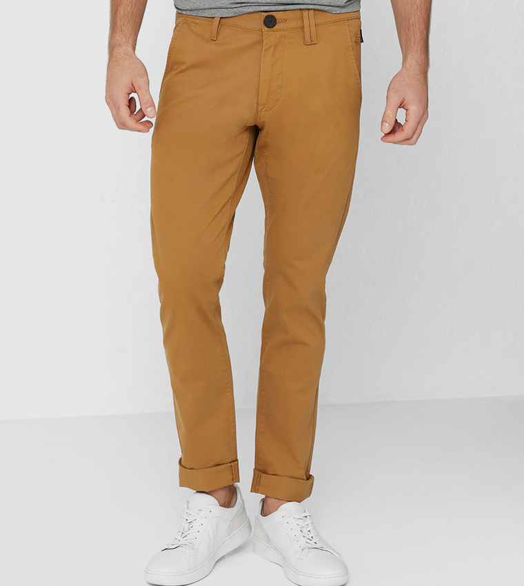 Solid Mid Rise Casual Pants