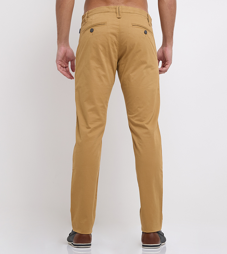Solid Mid Rise Casual Pants
