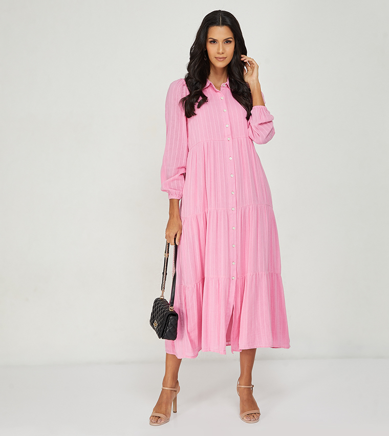 american eagle pink maxi dress AE Tiered Ruffle Maxi Dress