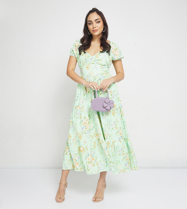 Buy American Eagle Floral Printed Midaxi Dress In Green | 6thstreet UAE