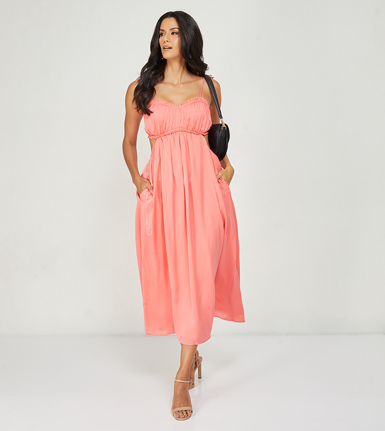 Buy American Eagle Solid Cut Out Detail Strappy Dress In Peach | 6thstreet  UAE