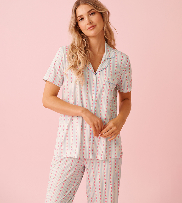 Rose Print Super Soft Button-Down Sleep Shirt