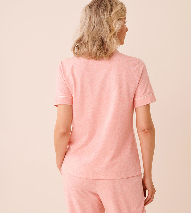 قميص نوم قطن بكم قصير وأزرار 