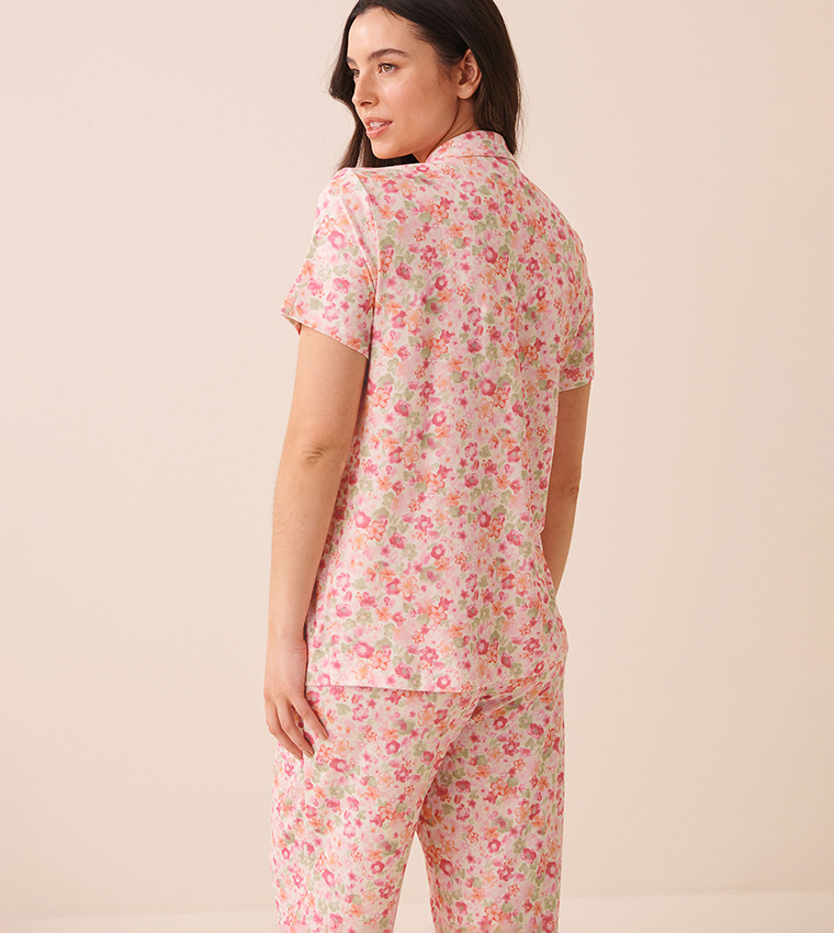 Watercolour Floral Print Super Soft Button-Down Sleep Shirt