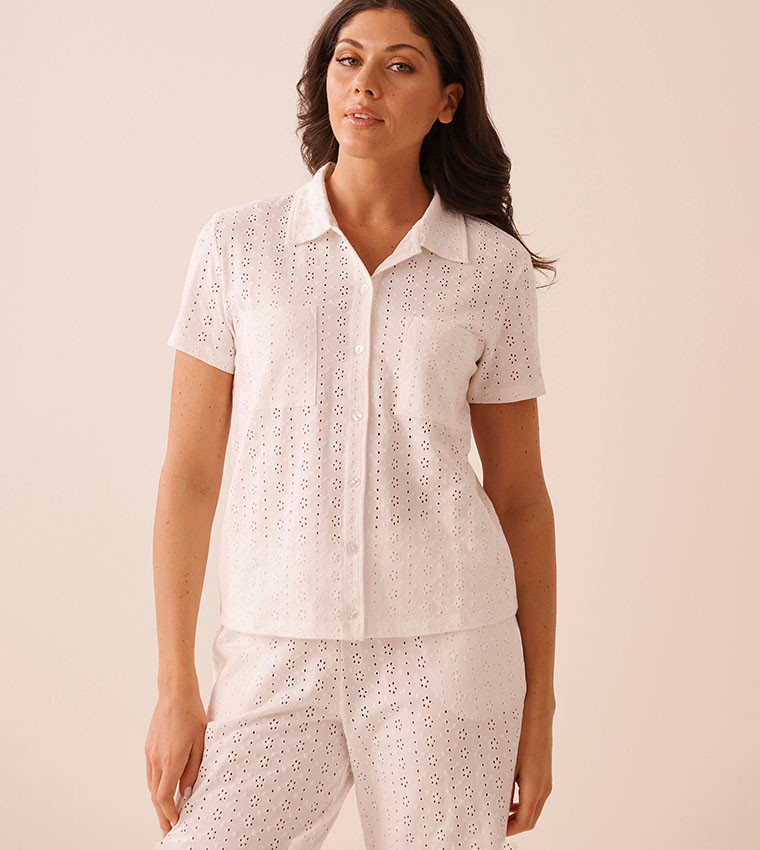 Cotton Eyelet Button-Down Shirt
