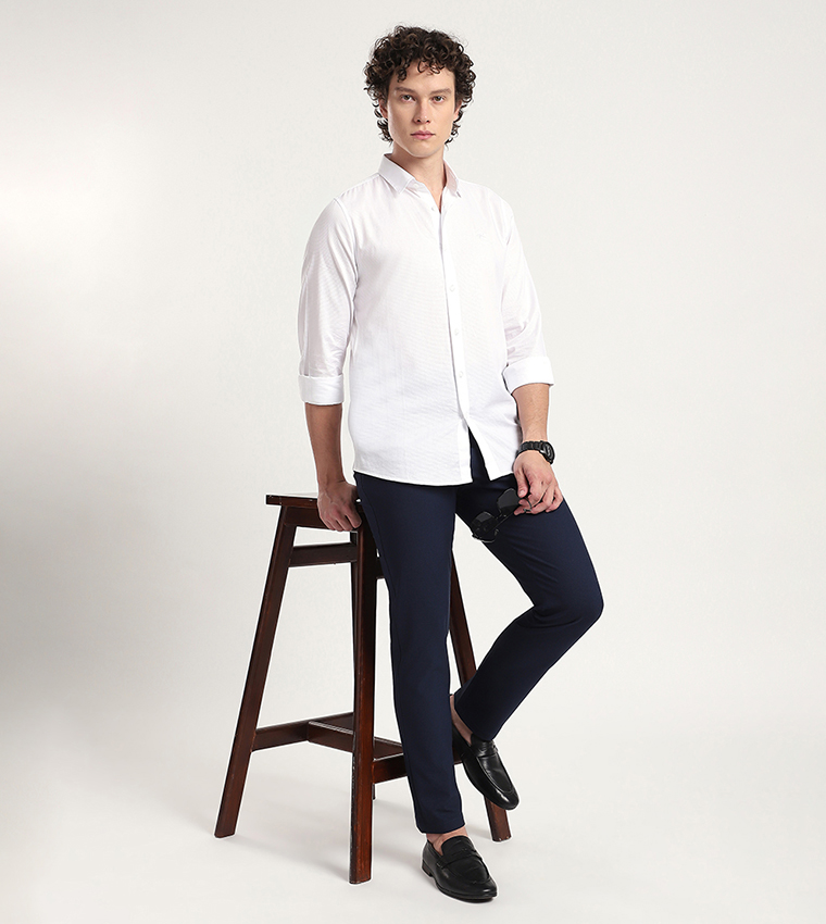 Textured Straight Fit Trousers