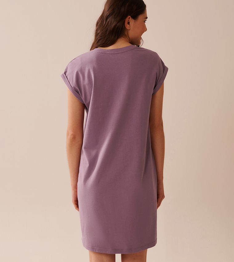 قميص نوم قطن بأكمام قصيرة وطبعة 