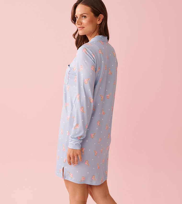 Bunny Print Super Soft Button-Down Sleepshirt