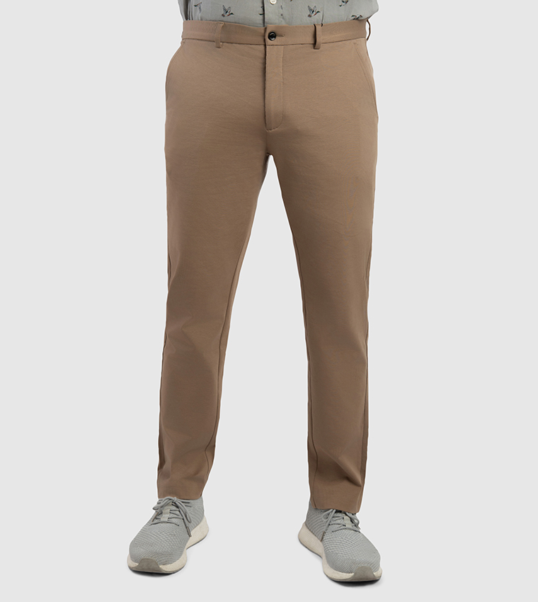 Solid Mid Rise Slim Fit Chino Pants