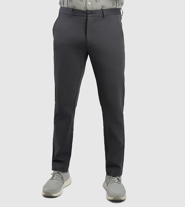Solid Mid Rise Slim Fit Chino Pants