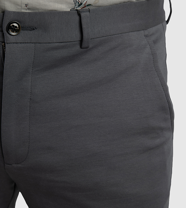 Solid Mid Rise Slim Fit Chino Pants