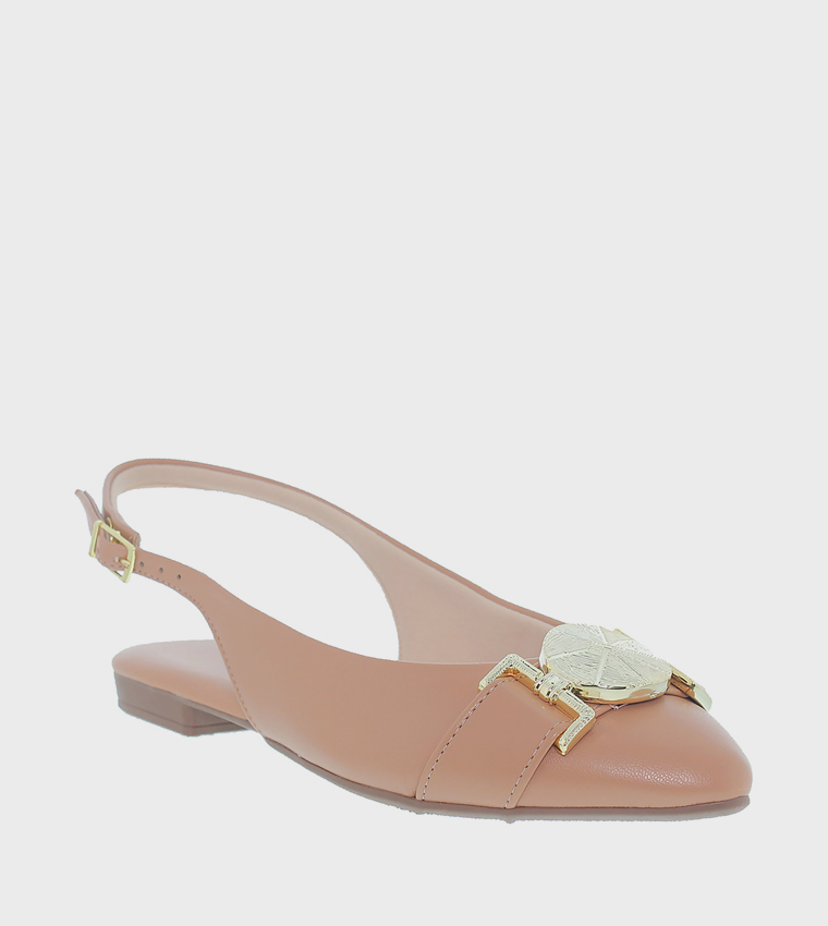 Metal Accent Slingback Flat Shoes