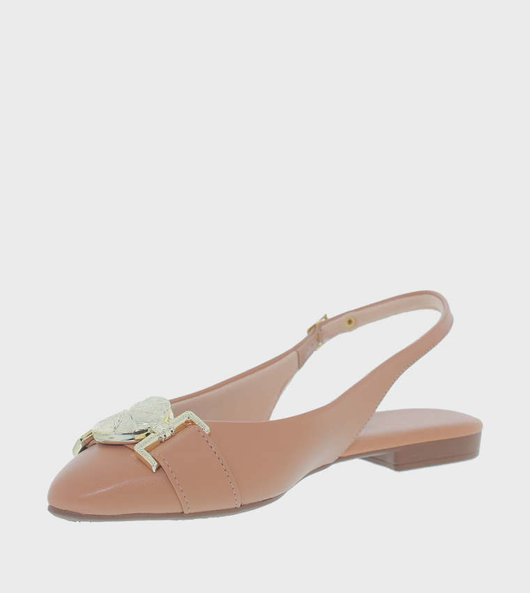 Metal Accent Slingback Flat Shoes