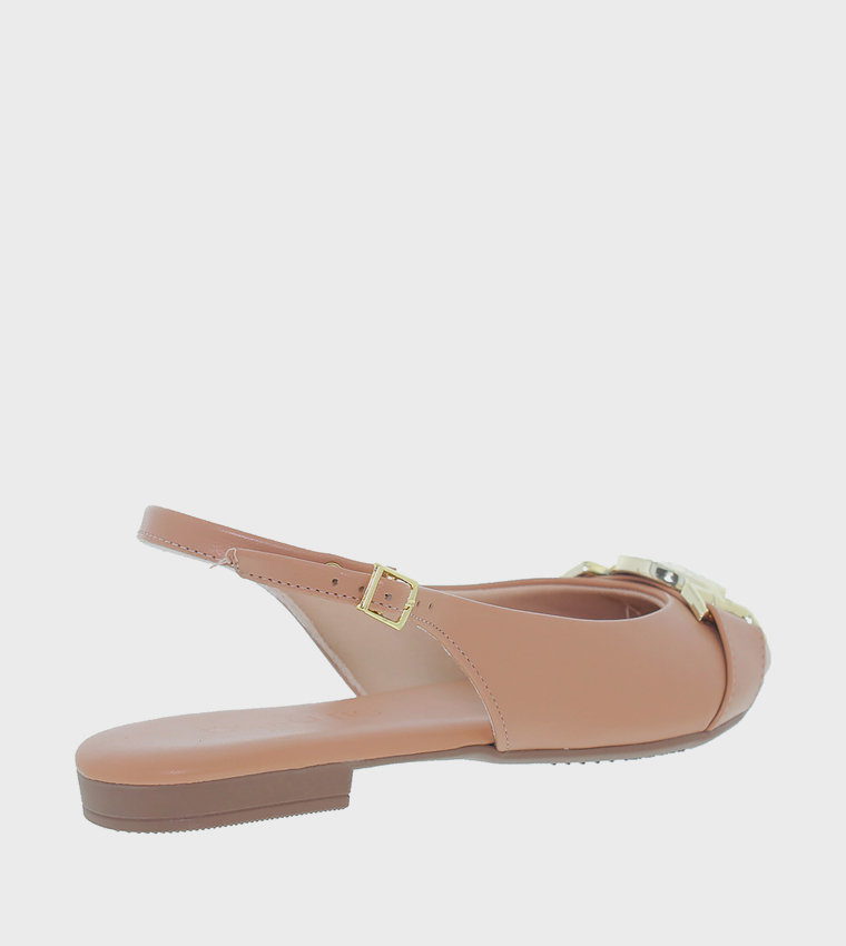Metal Accent Slingback Flat Shoes