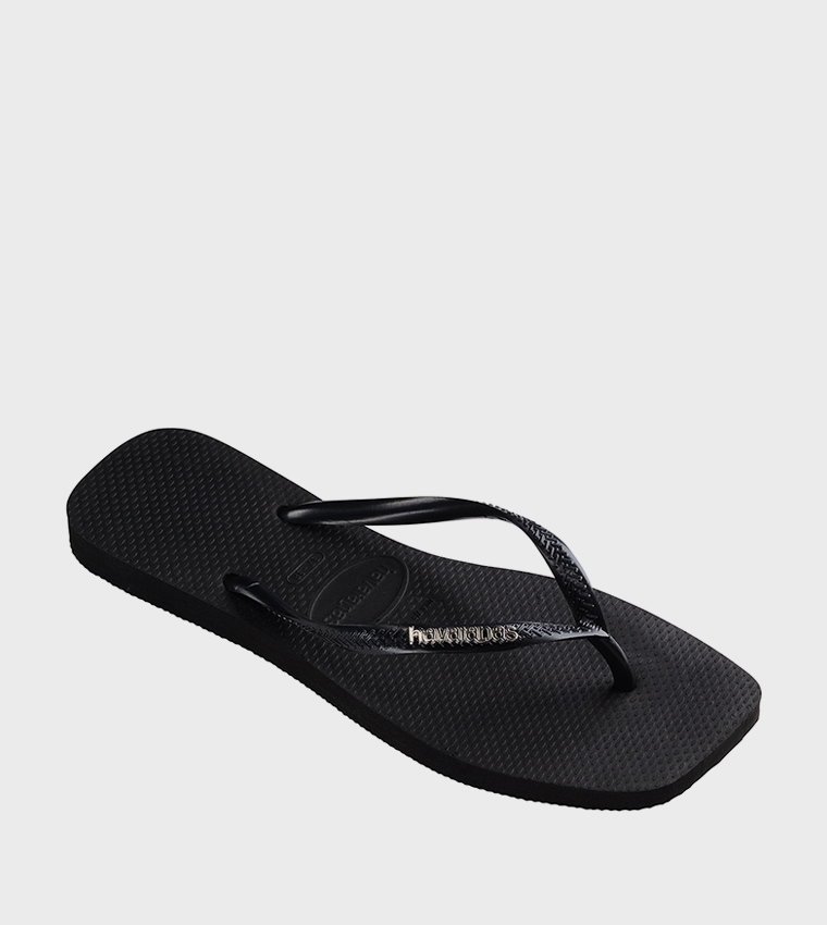 Slim Square Toe Logo Metallic Flip-Flops