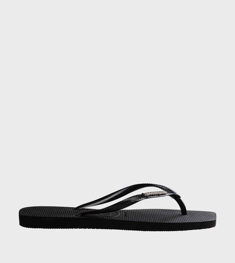 Slim Square Toe Logo Metallic Flip-Flops