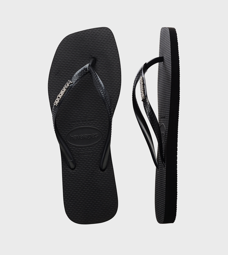 Slim Square Toe Logo Metallic Flip-Flops