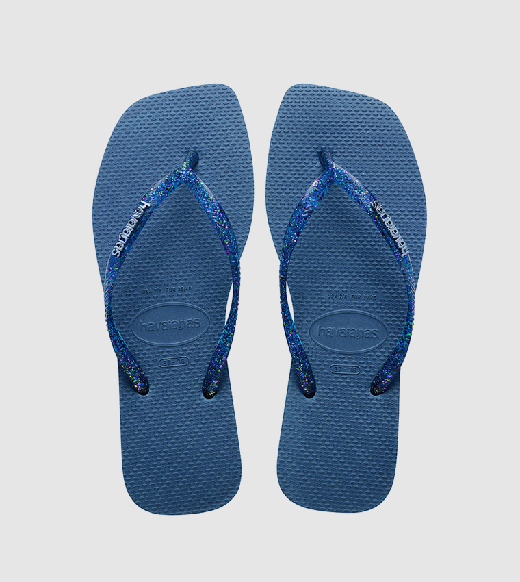 Slim Square Toe Logo Metallic Flip-Flops