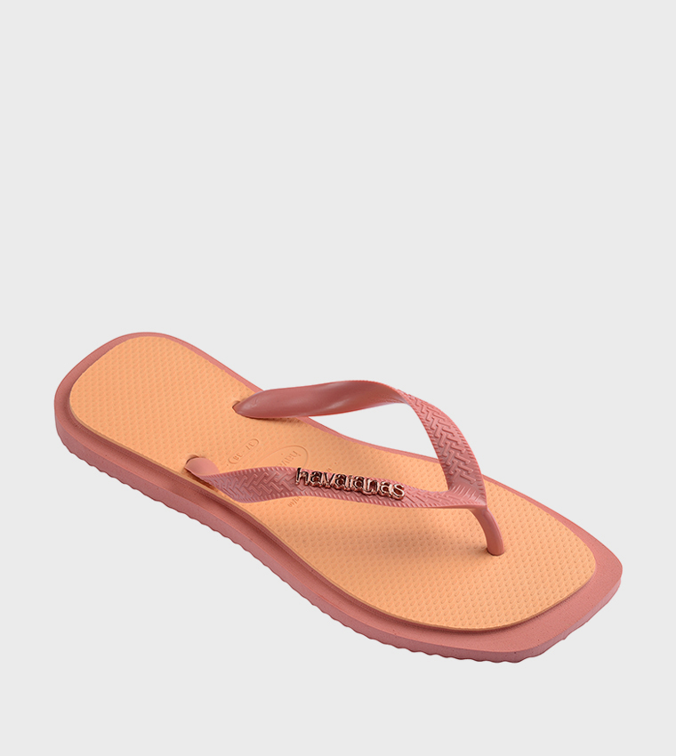 Top Square Toe Fusion Contrast Detail Flip-Flops