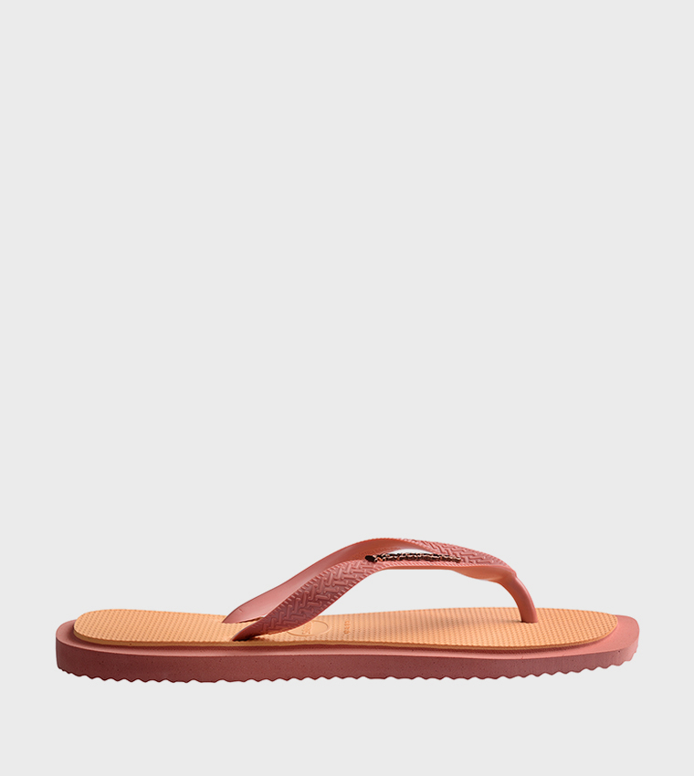 Top Square Toe Fusion Contrast Detail Flip-Flops
