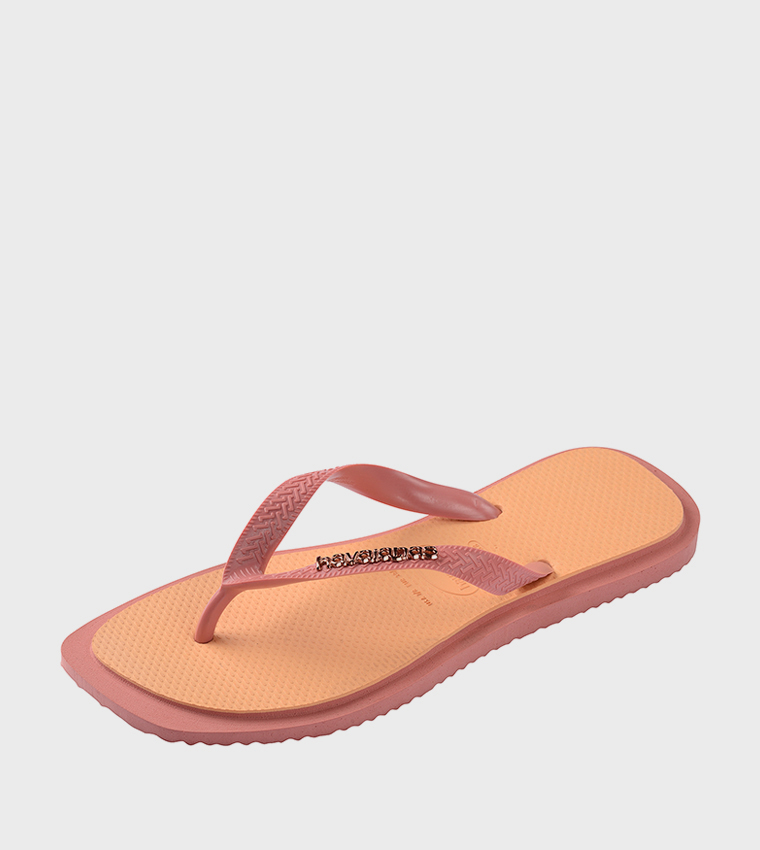 Top Square Toe Fusion Contrast Detail Flip-Flops