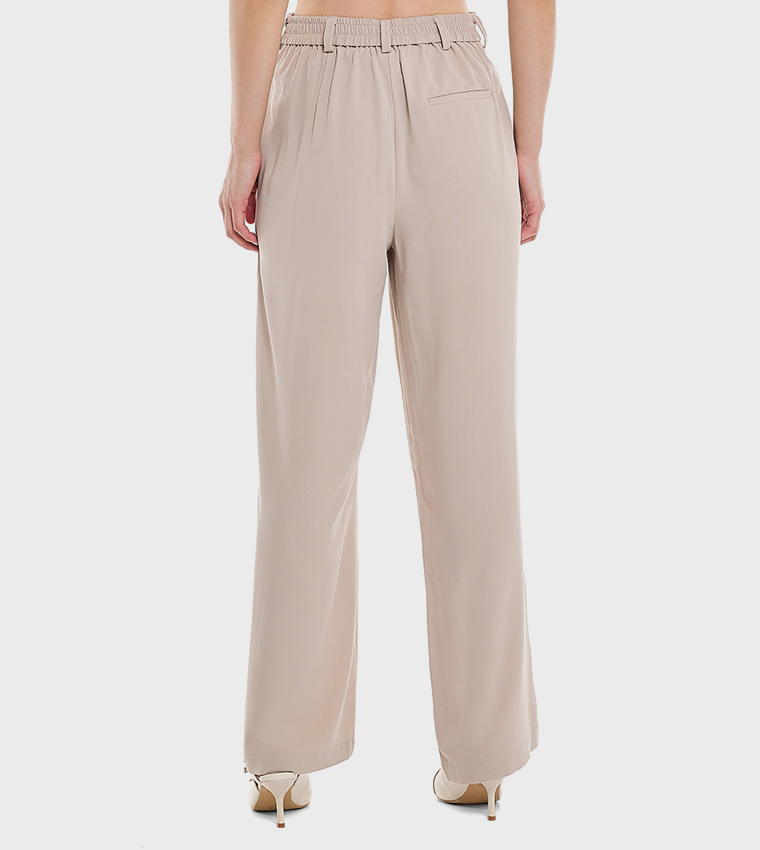 Solid Wide Leg Trousers with Button Closure