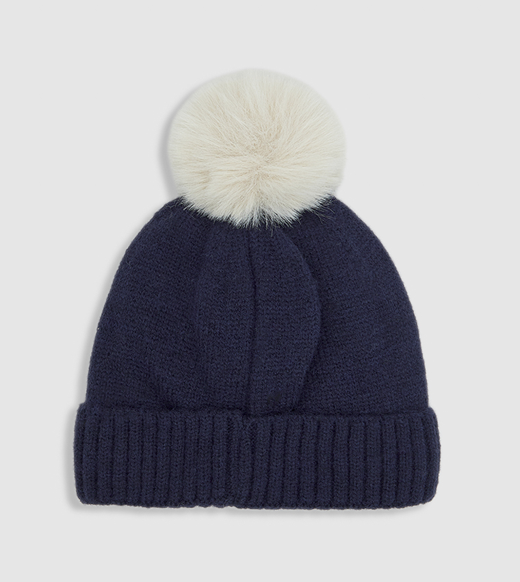 Patterned Beanie with Pom-Pom