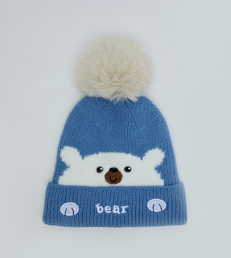 Patterned Beanie with Pom-Pom