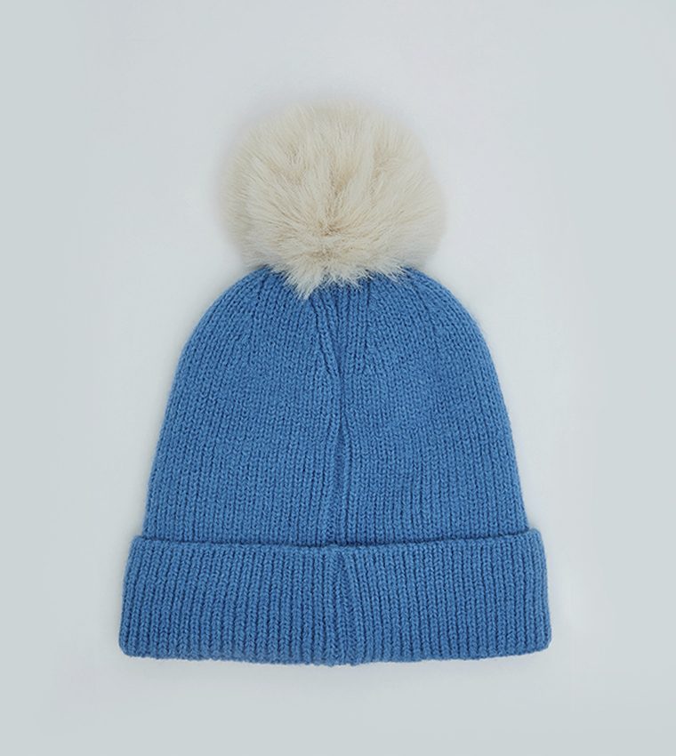 Patterned Beanie with Pom-Pom