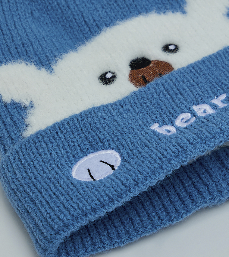 Patterned Beanie with Pom-Pom