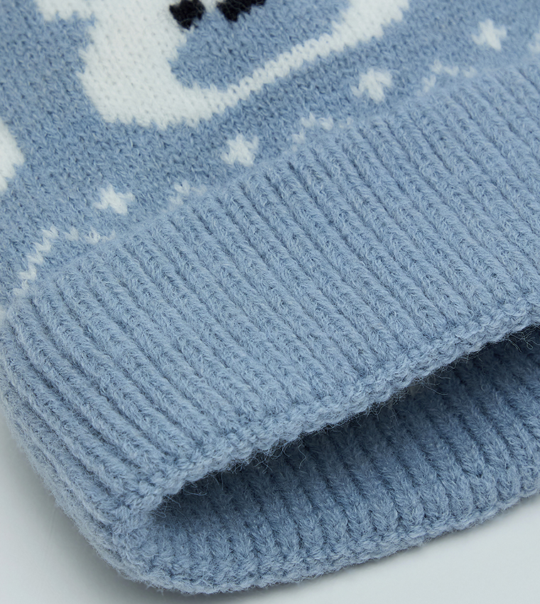 Patterned Beanie with Pom-Pom