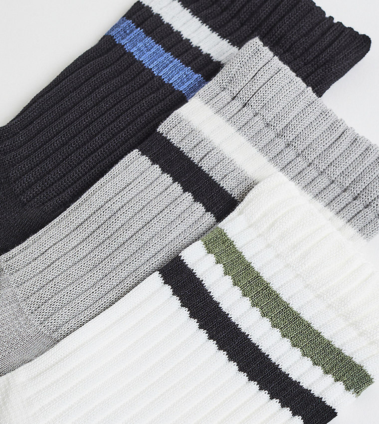 3 Pack Striped Crew Socks