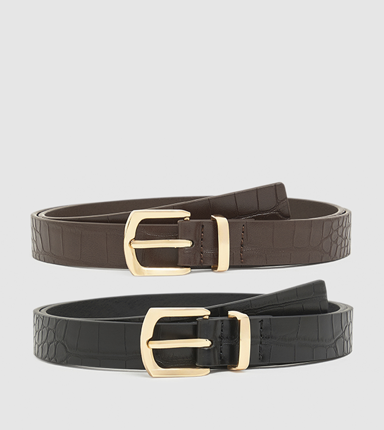 2 Pack Buckle Textured Belts