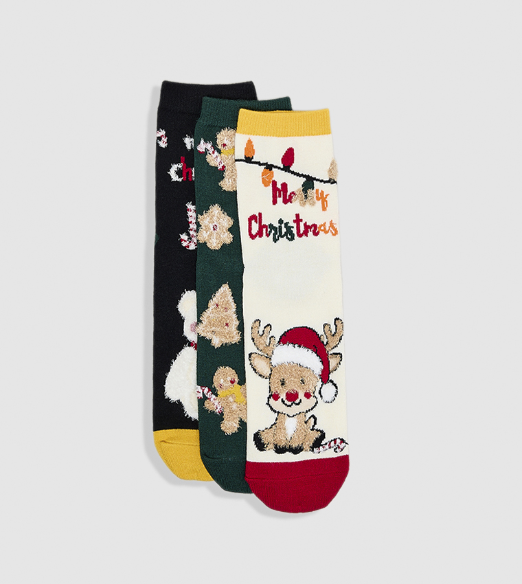 3 Pack Christmas Patterned Crew Socks