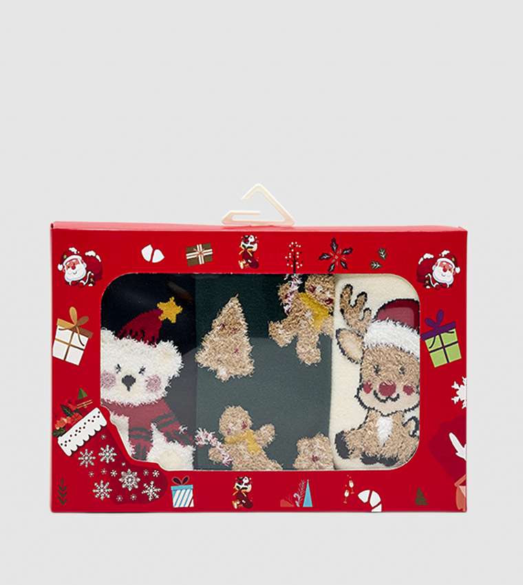 3 Pack Christmas Patterned Crew Socks