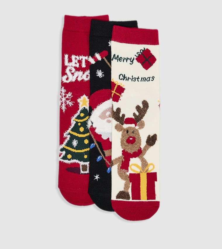 3 Pack Christmas Patterned Crew Socks