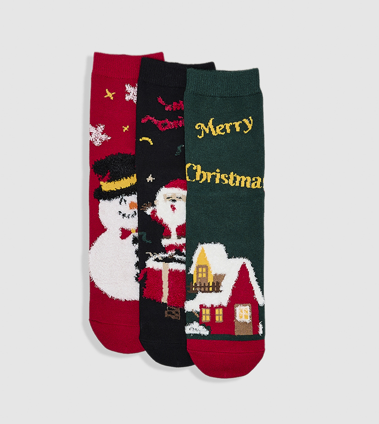 3 Pack Christmas Patterned Crew Socks