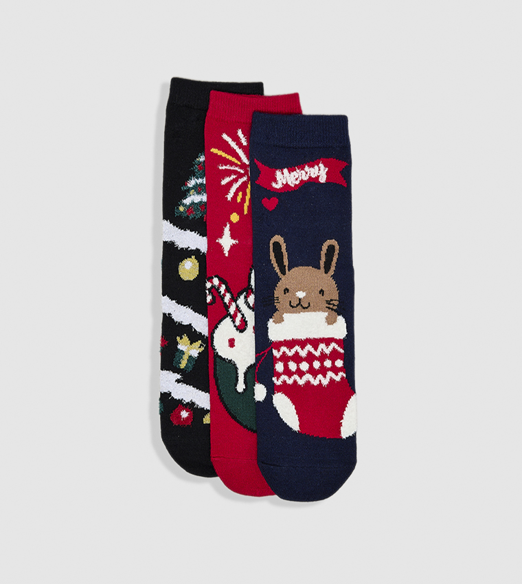 3 Pack Christmas Patterned Crew Socks
