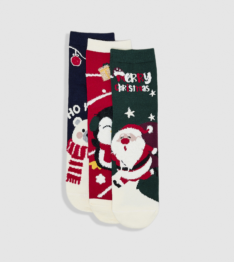 3 Pack Christmas Patterned Crew Socks