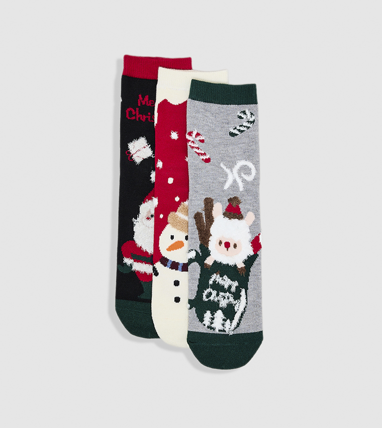 3 Pack Christmas Patterned Crew Socks