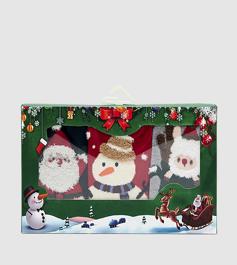 3 Pack Christmas Patterned Crew Socks