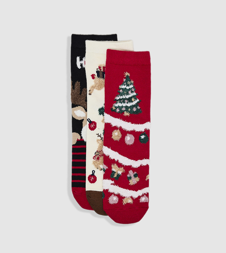 3 Pack Christmas Patterned Crew Socks