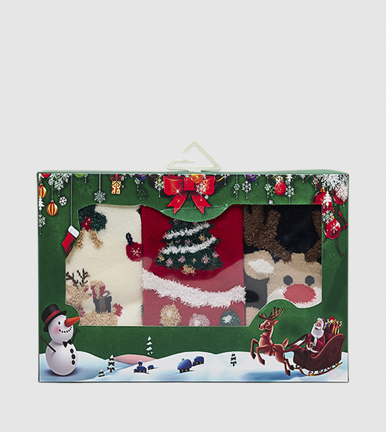3 Pack Christmas Patterned Crew Socks