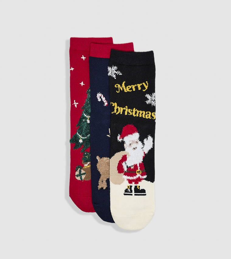 3 Pack Christmas Patterned Crew Socks
