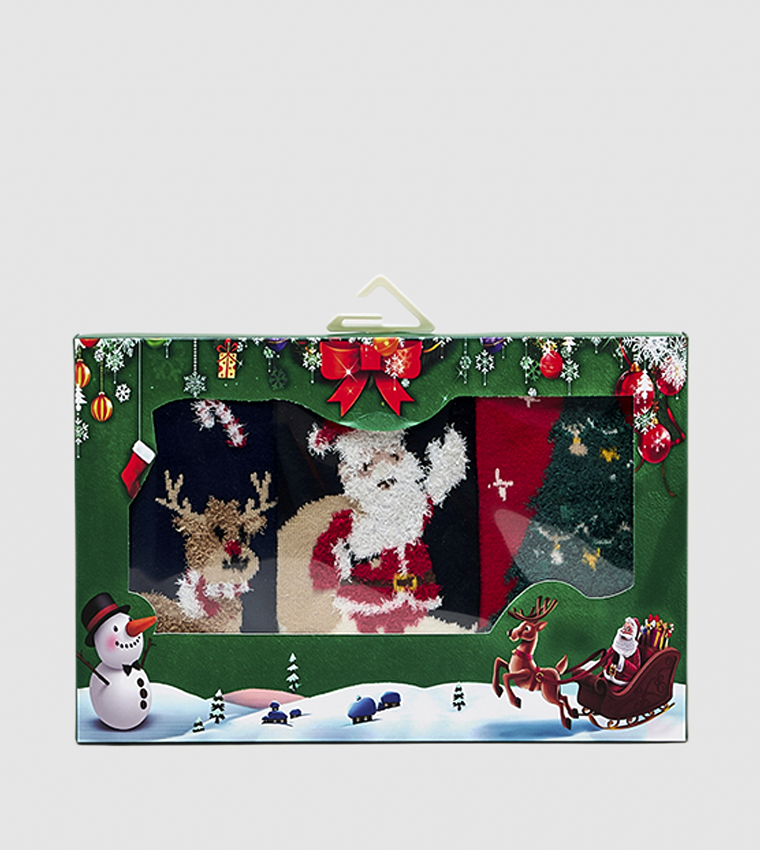 3 Pack Christmas Patterned Crew Socks